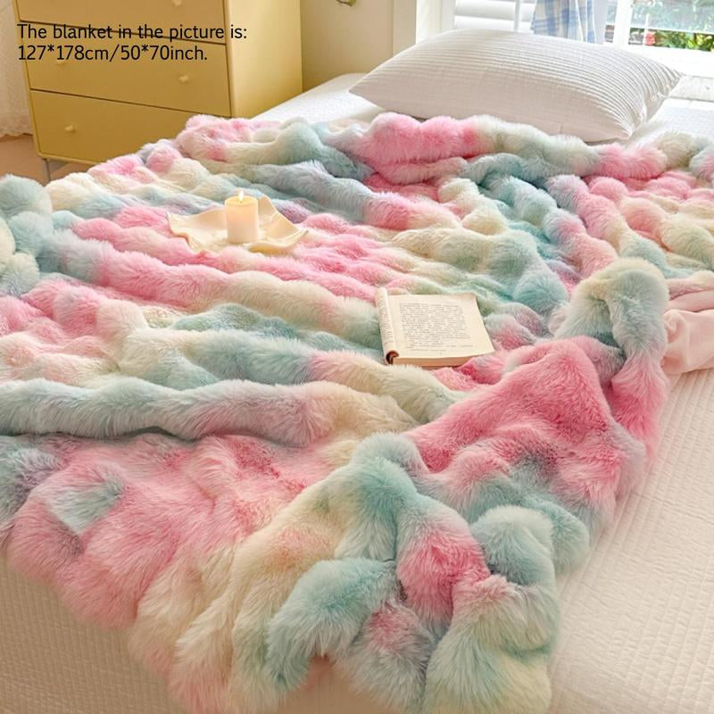 Colorful Fluffy Blanket, 1 Count Soft Comfortable Throw Blanket, Warm Napping Blanket for Home Office Travel Camping
