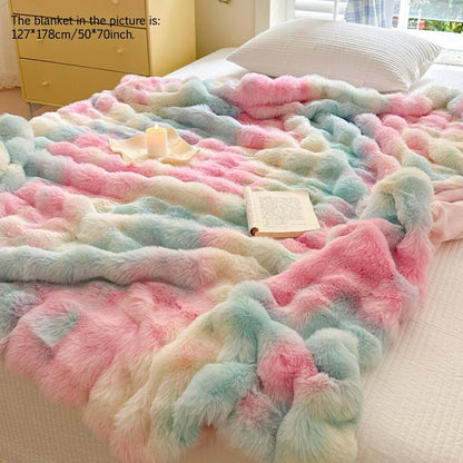 Colorful Fluffy Blanket, 1 Count Soft Comfortable Throw Blanket, Warm Napping Blanket for Home Office Travel Camping