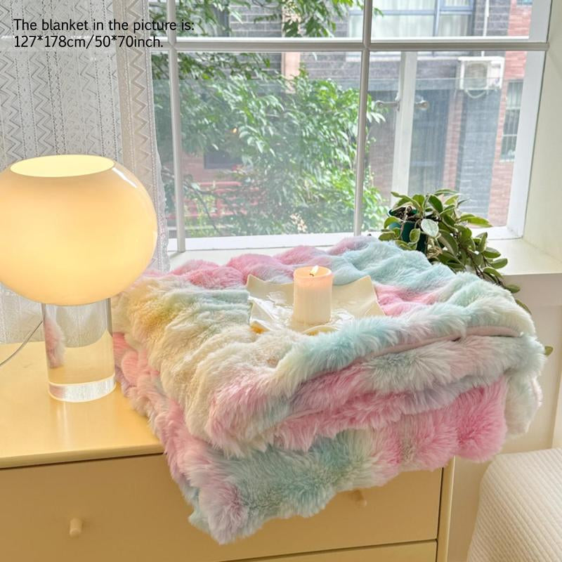 Colorful Fluffy Blanket, 1 Count Soft Comfortable Throw Blanket, Warm Napping Blanket for Home Office Travel Camping