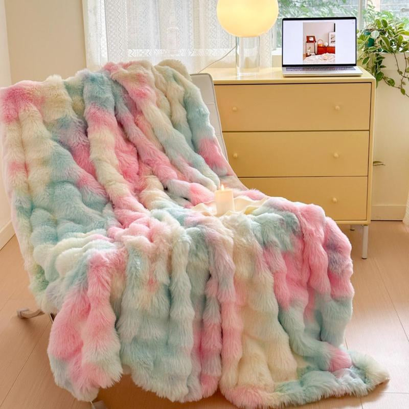 Colorful Fluffy Blanket, 1 Count Soft Comfortable Throw Blanket, Warm Napping Blanket for Home Office Travel Camping