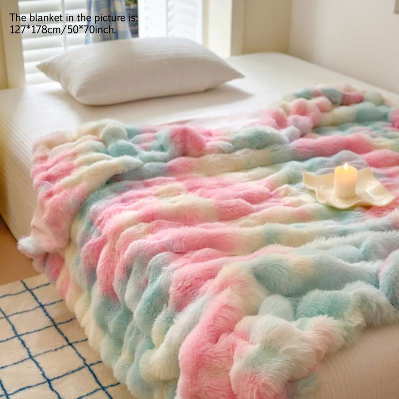 Colorful Fluffy Blanket, 1 Count Soft Comfortable Throw Blanket, Warm Napping Blanket for Home Office Travel Camping