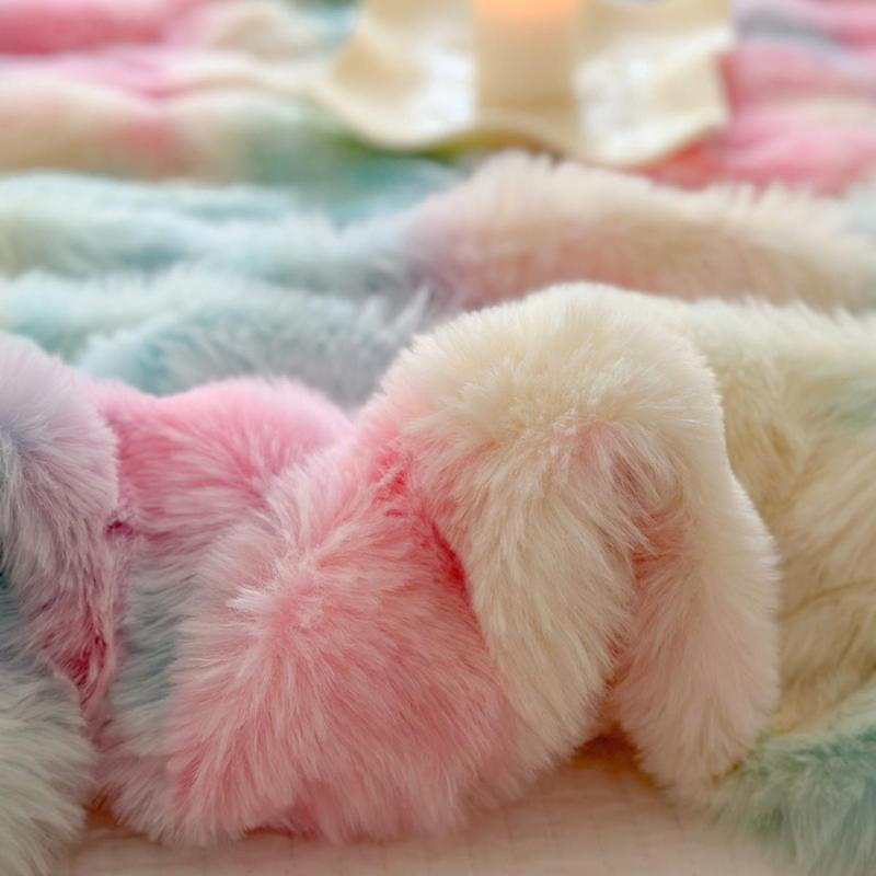 Colorful Fluffy Blanket, 1 Count Soft Comfortable Throw Blanket, Warm Napping Blanket for Home Office Travel Camping