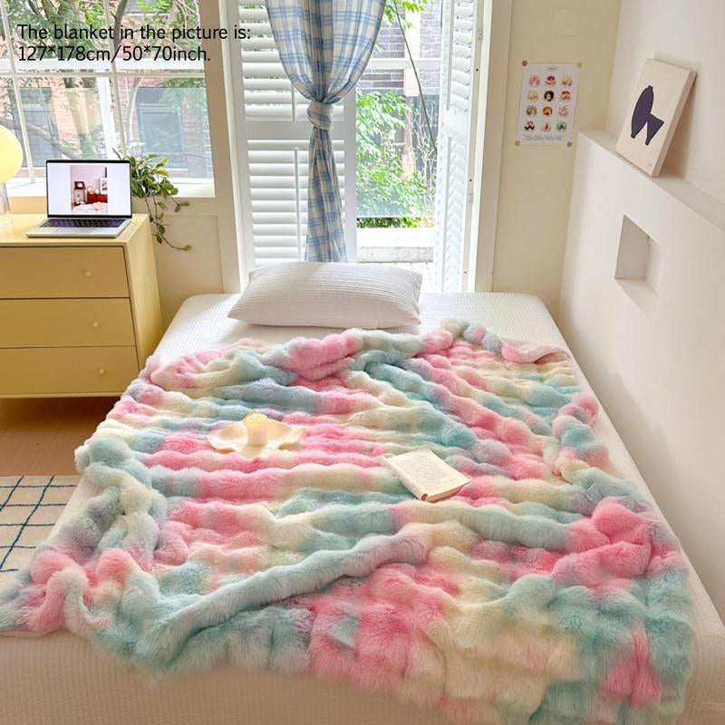 Colorful Fluffy Blanket, 1 Count Soft Comfortable Throw Blanket, Warm Napping Blanket for Home Office Travel Camping